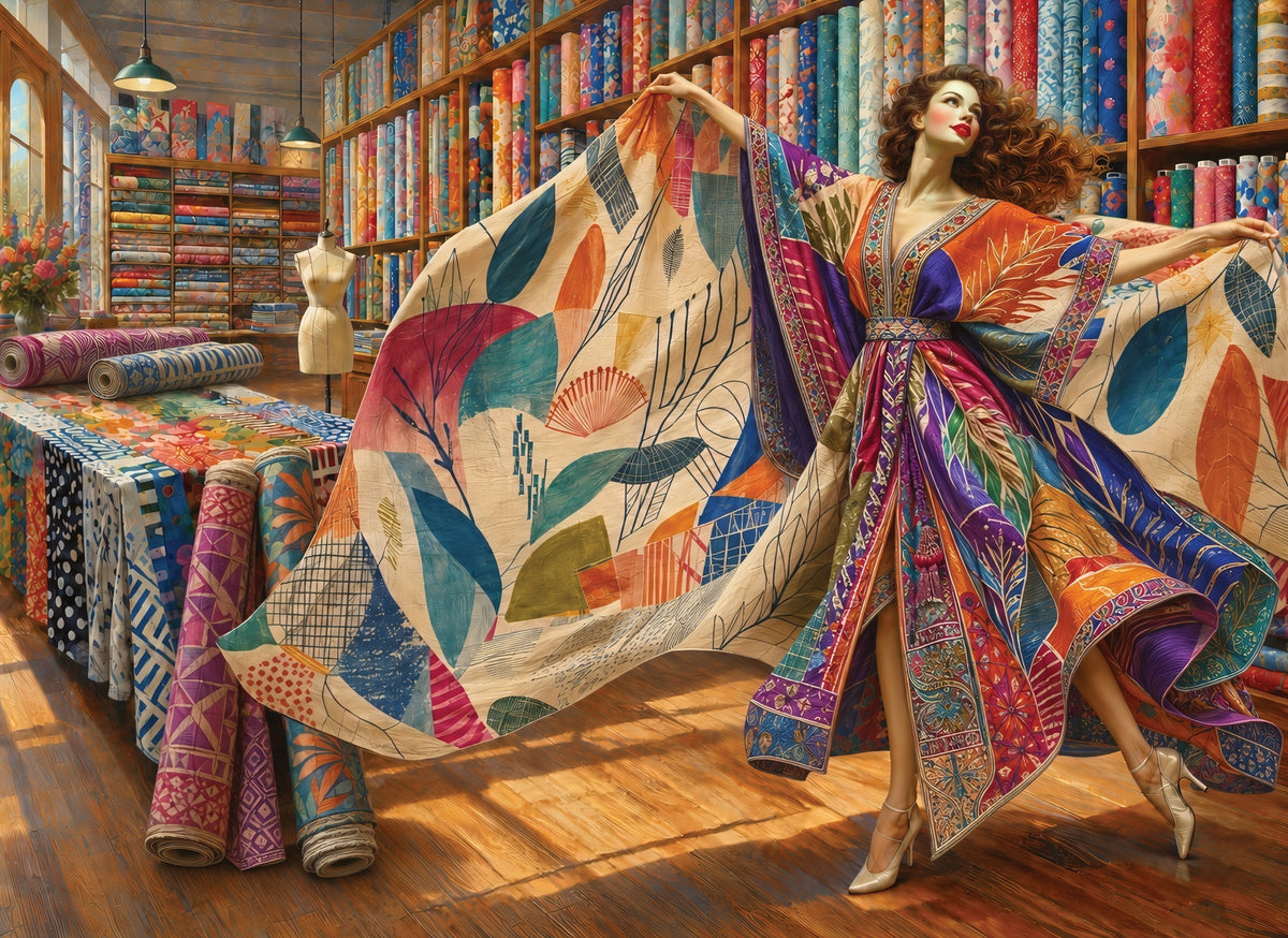 Footloose in the Fabric Shop Jigsaw Puzzle